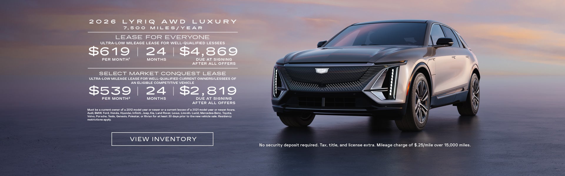2026 LYRIQ AWD LUXURY. Ultra-low milege lease for well-qualified lessees. $619 per month 24 month...